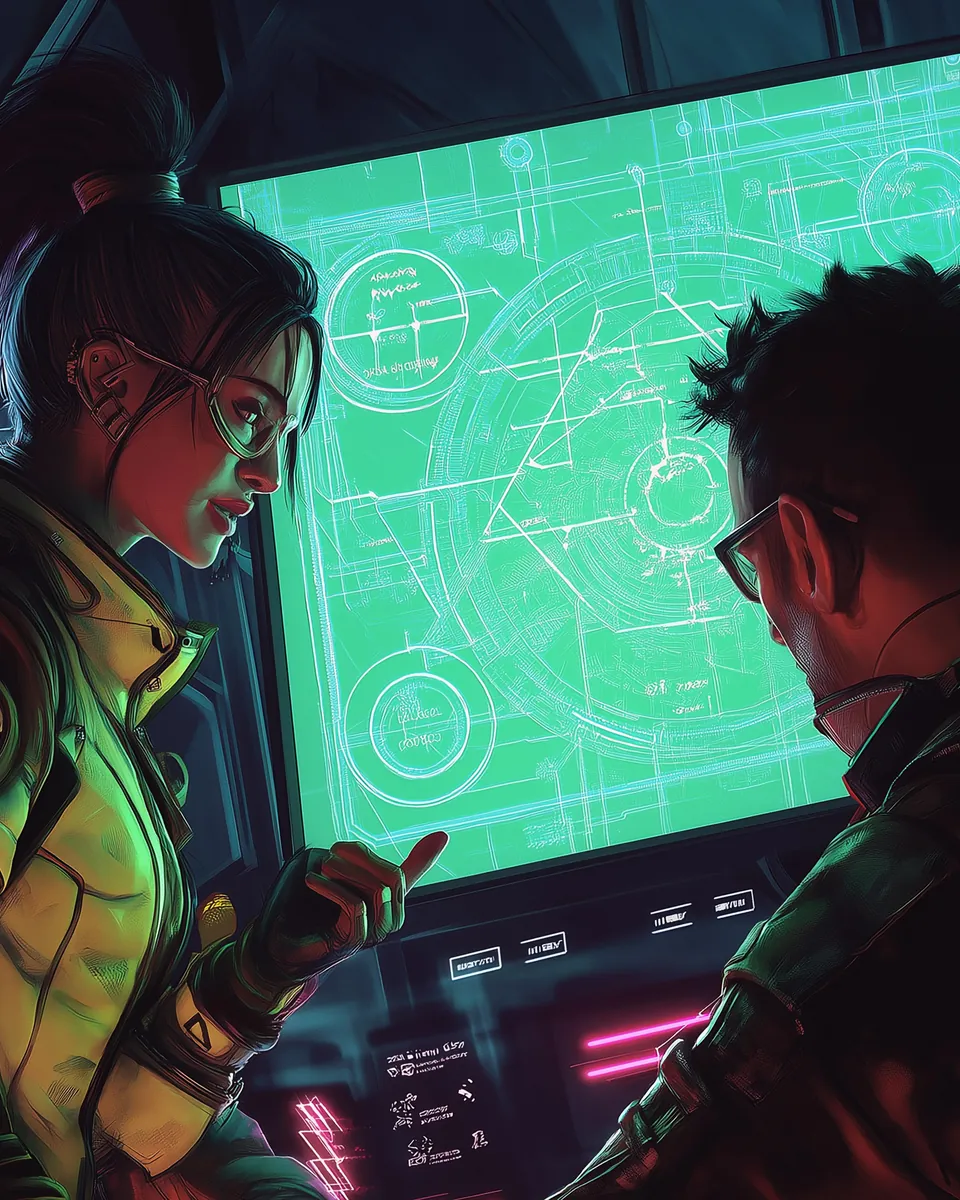 Two players studying a tactical map on a screen